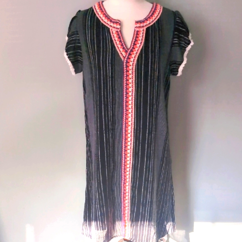 Anthropologie THML Chambray Embroidery Dress, Sz L.